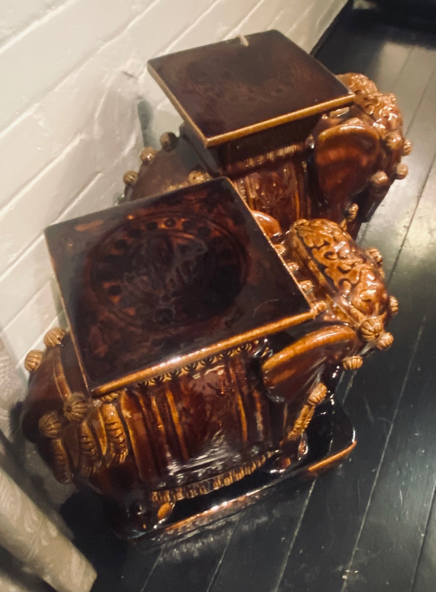 A Pair of Vintage Amber Glazed Elephants
