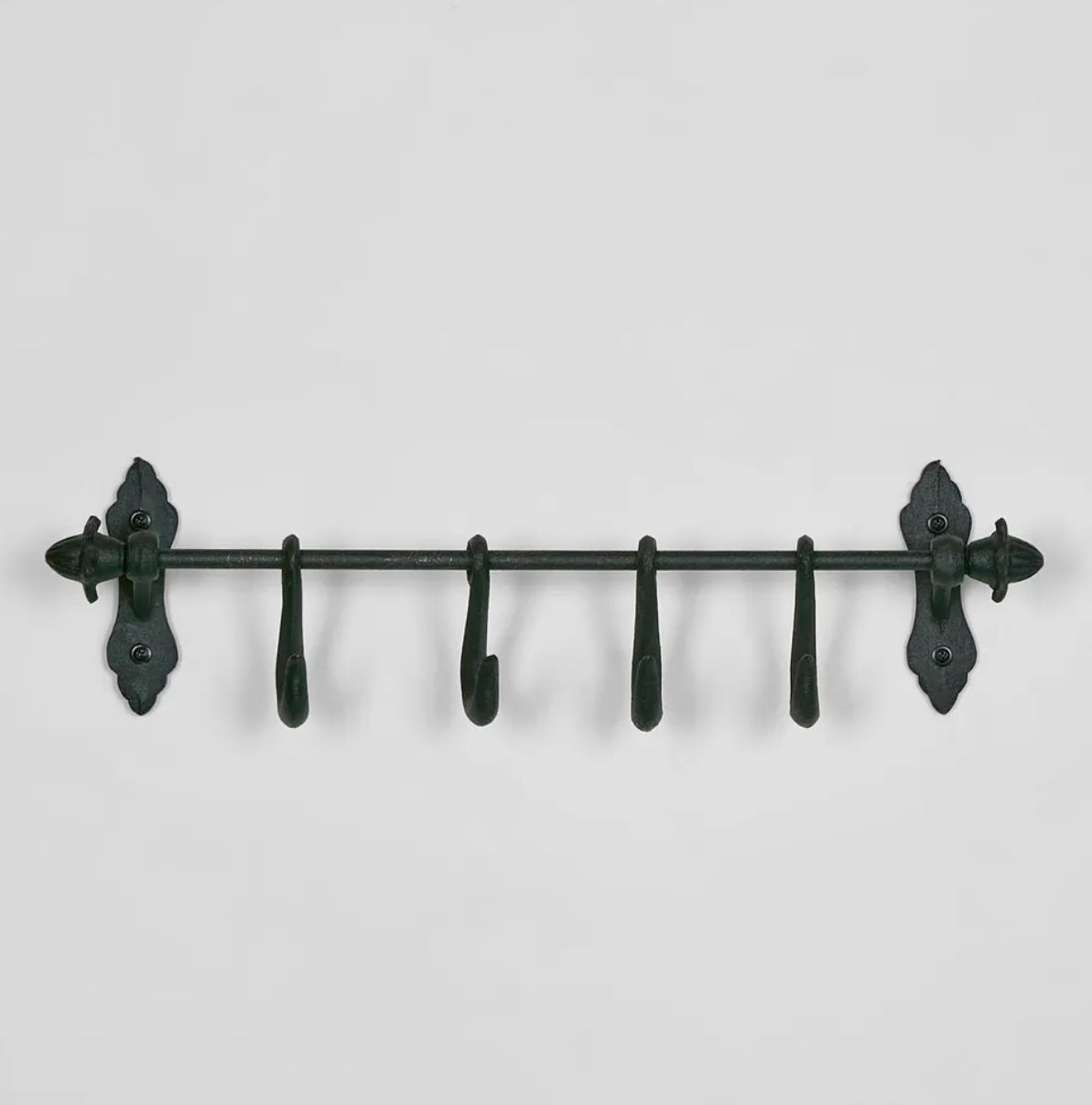 Cast Iron Wall Rack with Hooks - Black - 52cm