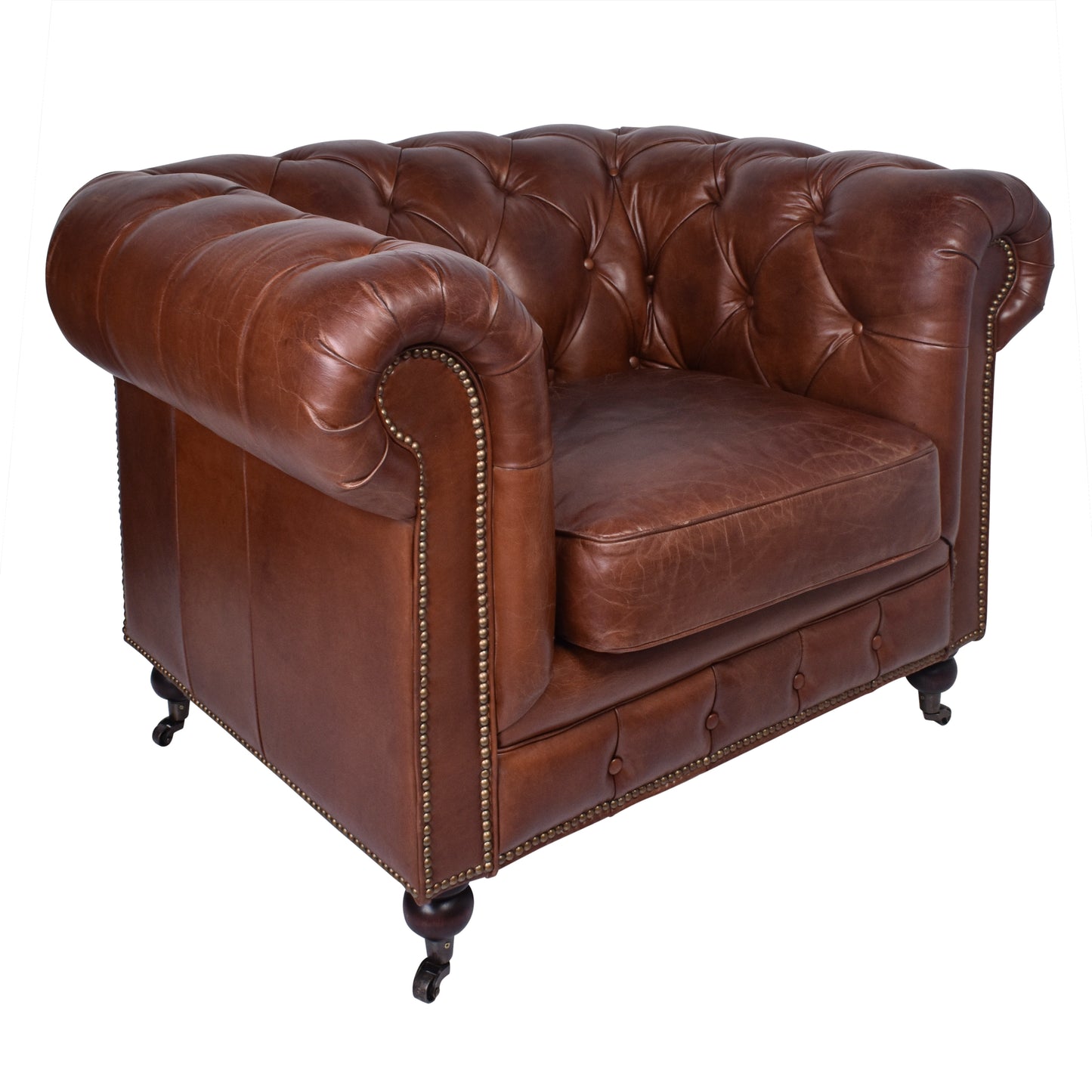 Aged Leather Chesterfield Armchair