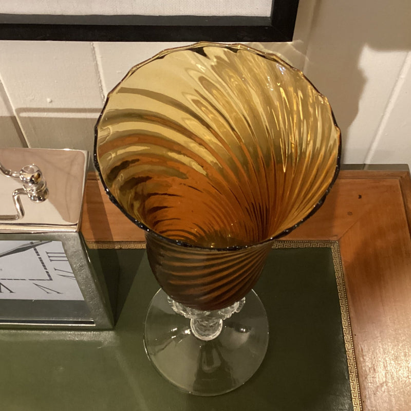 Vintage Amber Hand Blown Glass Vase