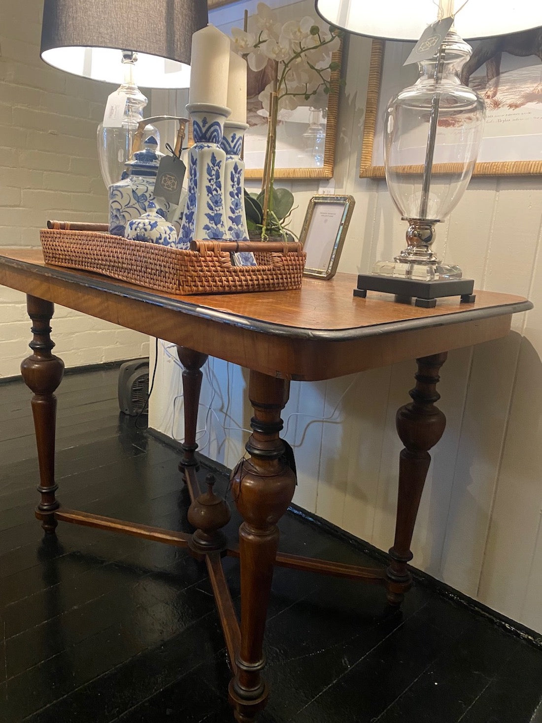 Antique Burr Walnut Veneer Foyer Table Desk