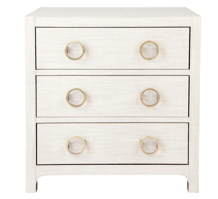 Upholstered Off - White Linen Bedside Table