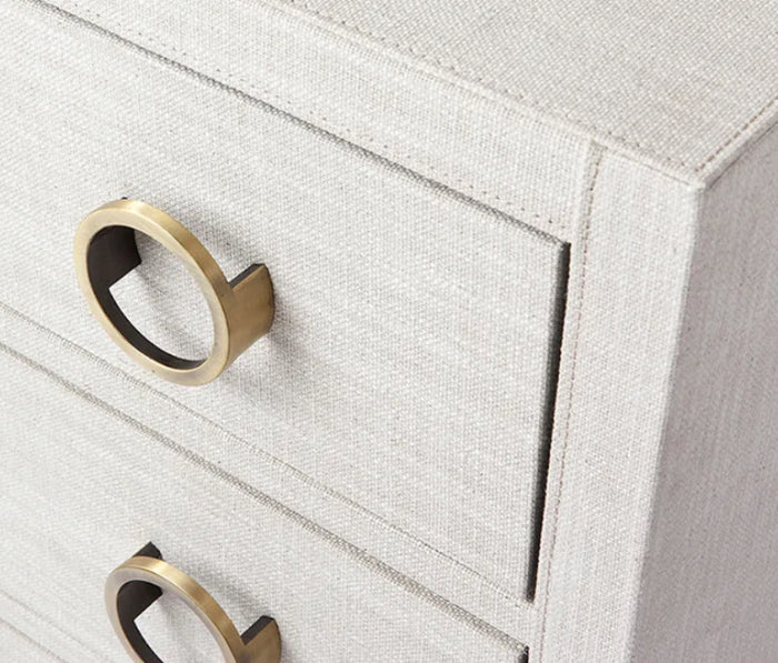Upholstered Off - White Linen Bedside Table