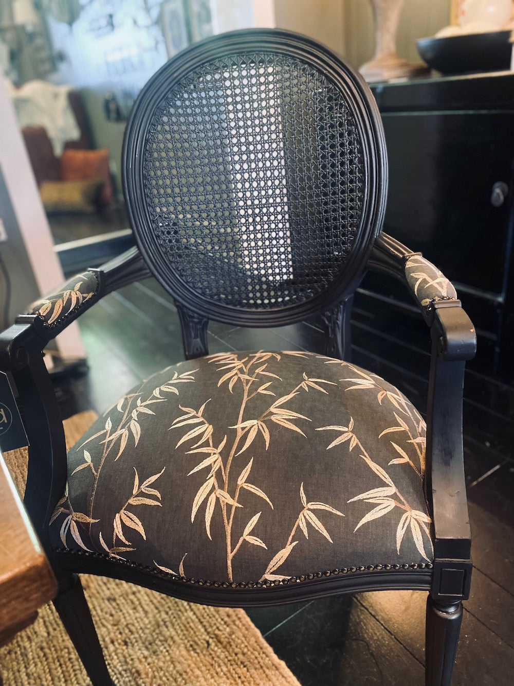 Black French Custom Upholstered Carver Chairs