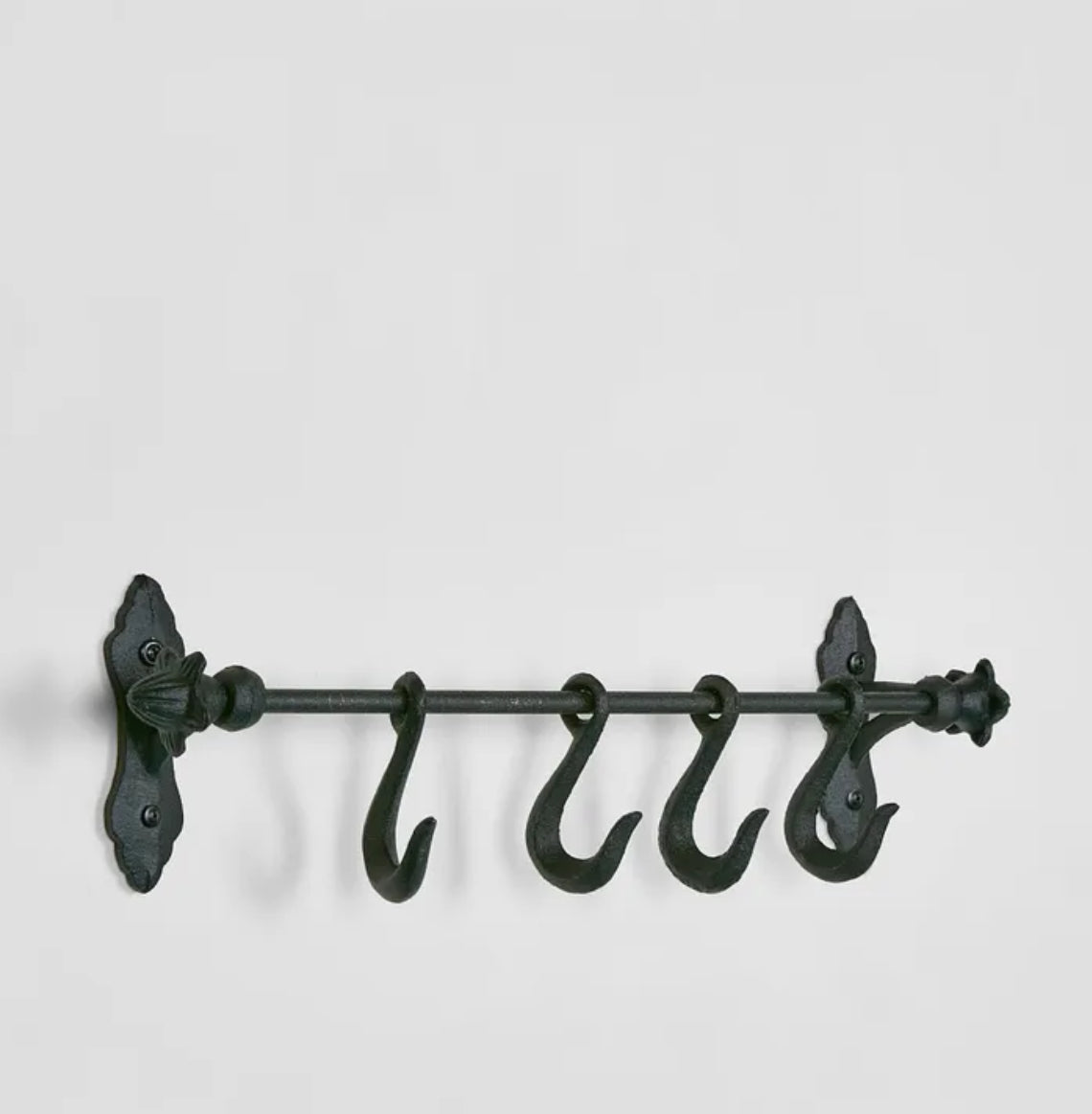 Cast Iron Wall Rack with Hooks - Black - 52cm