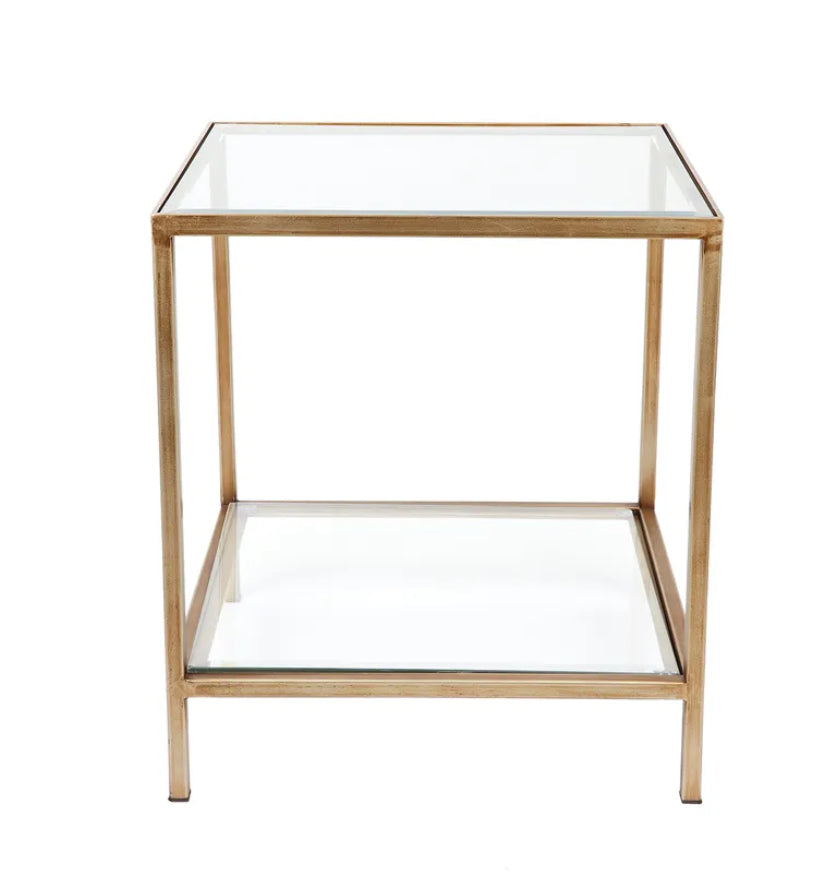 Glass Square Side Table with Inset Beveled Glass.