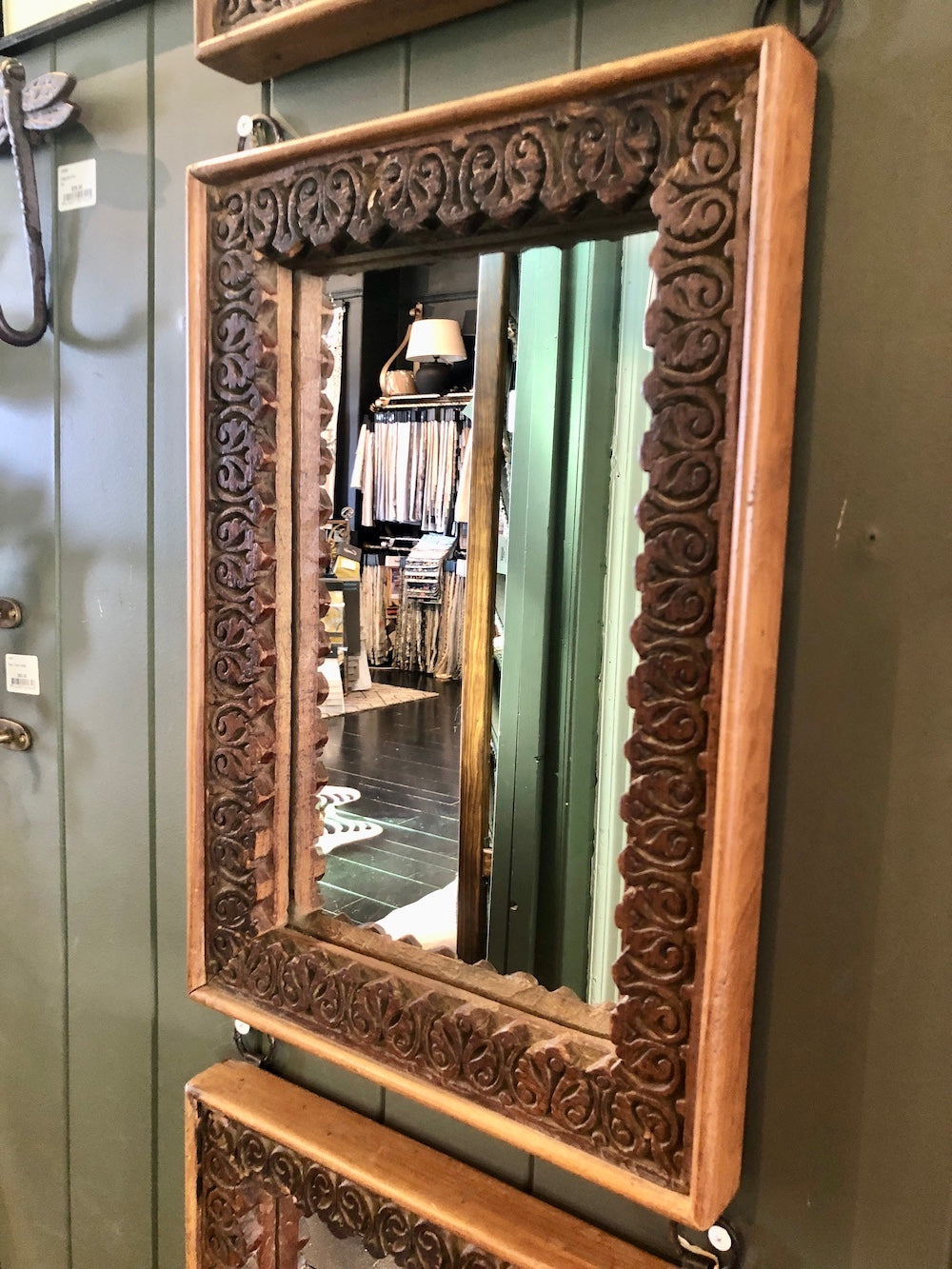 Vintage Indian Teak Hand Carved Mirror