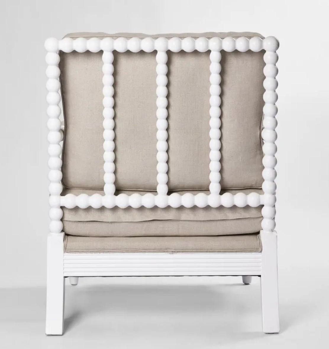 Carved White Armchair with Linen Upholstery