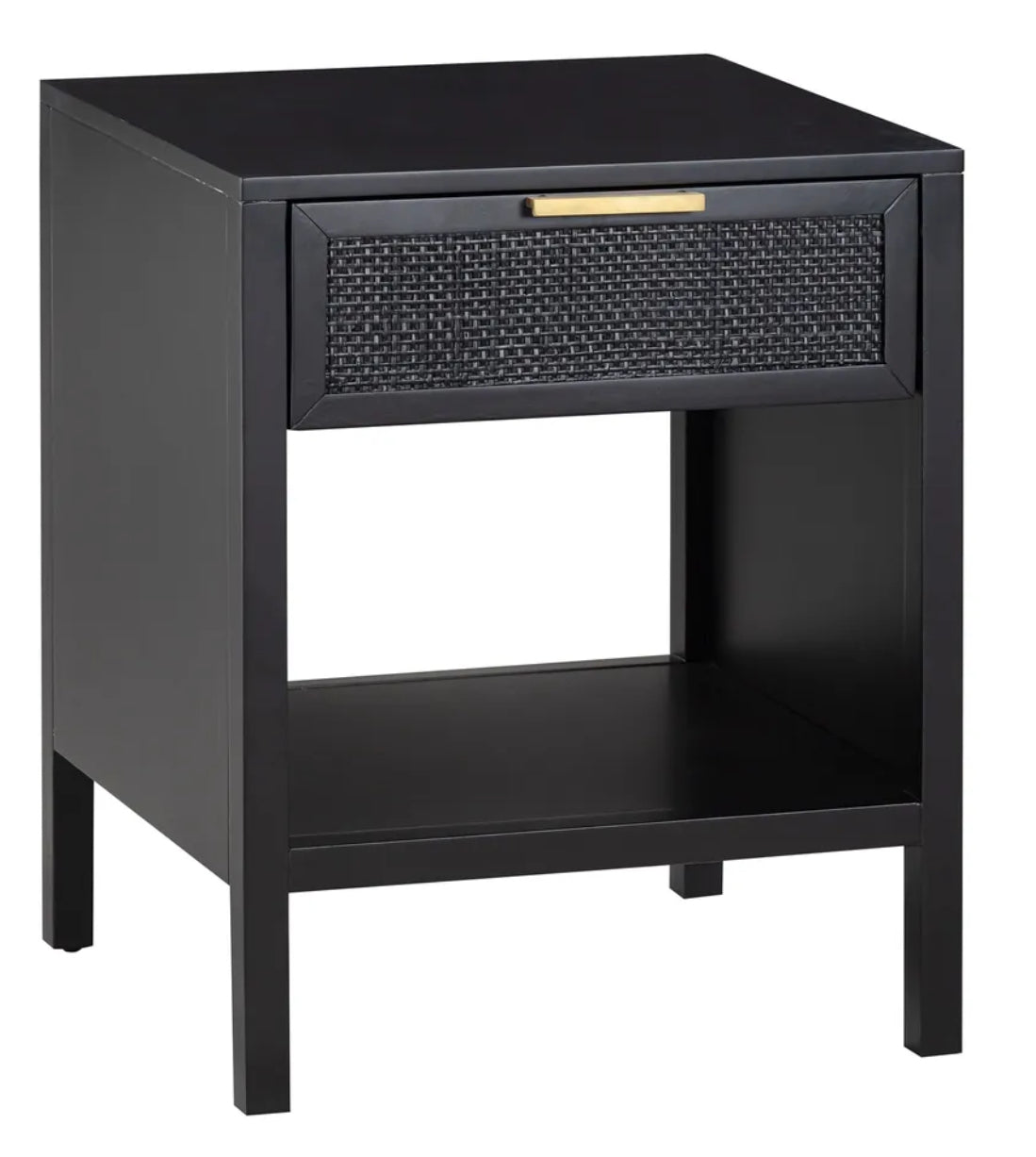Black Timber and Rattan Bedside Table