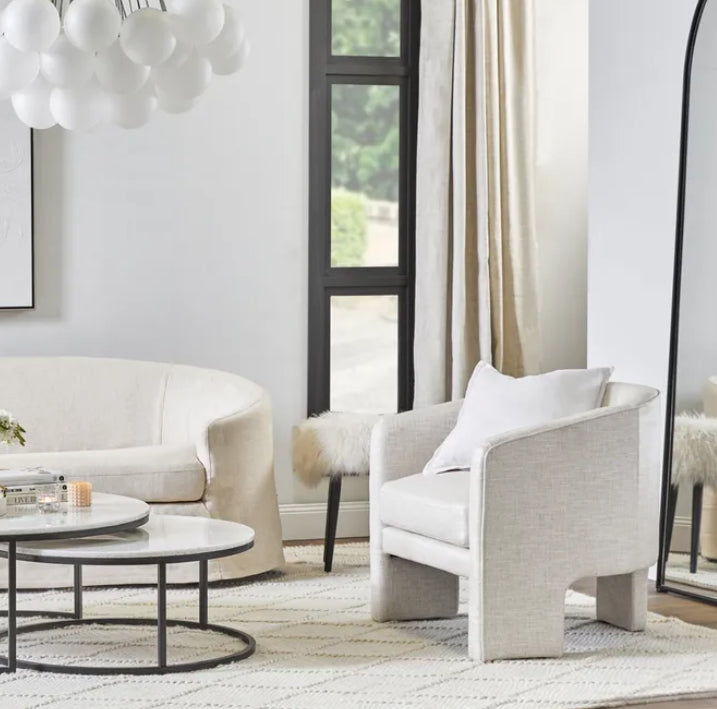 Natural Linen Mid - Century Style Arm Chair