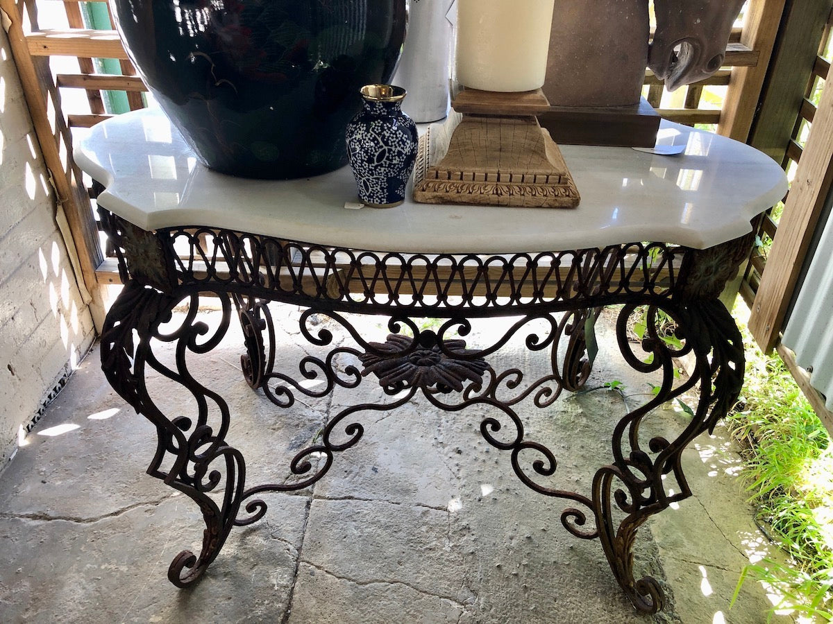 SOLD Vintage Wrought Iron & Marble Console / Table