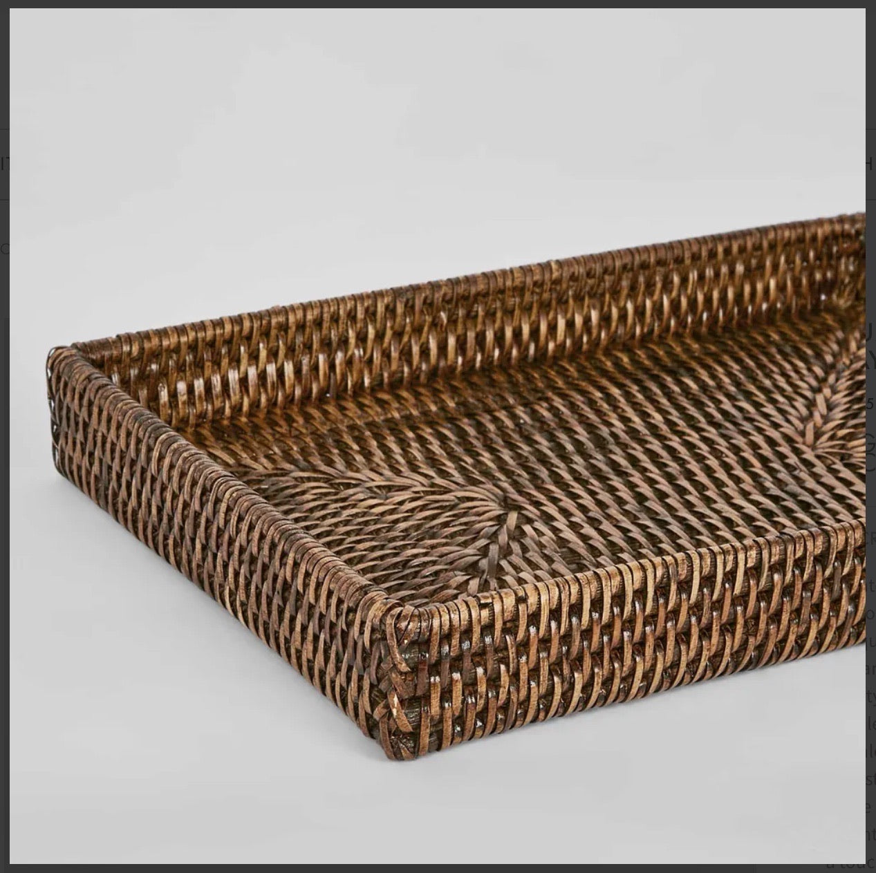 Rattan Rectangular Tray Tidy  - Antique Brown - 30cm