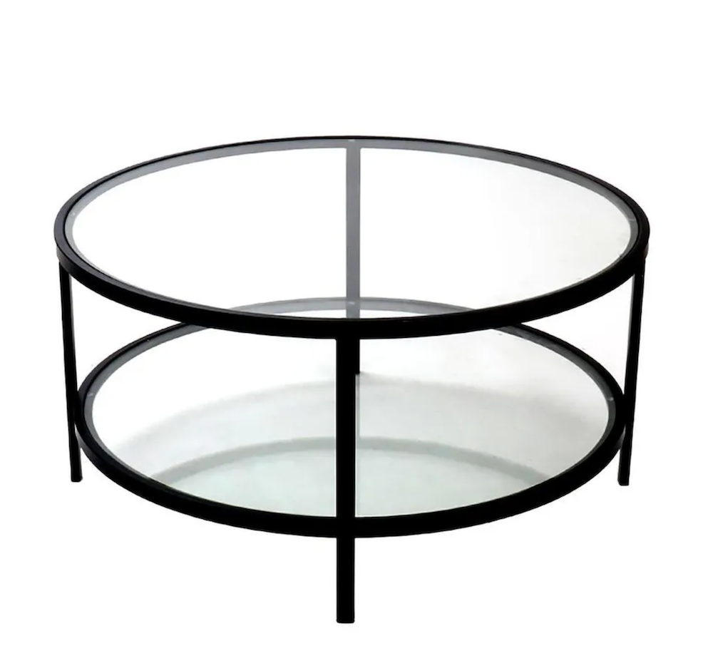 Black Iron & Clear Glass Round Coffee Table