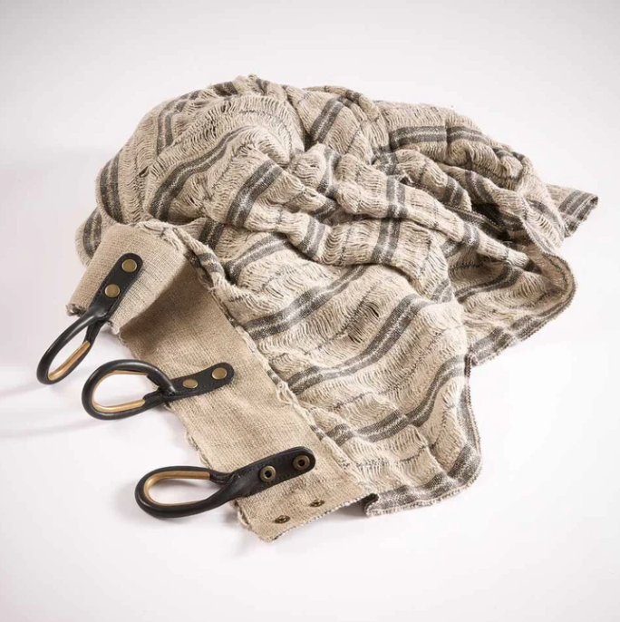 Jakob Stripe Linen Curtain with Black Leather Rings