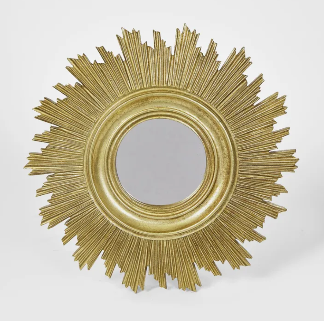 Gilt Round Sunburst Deco Mirror