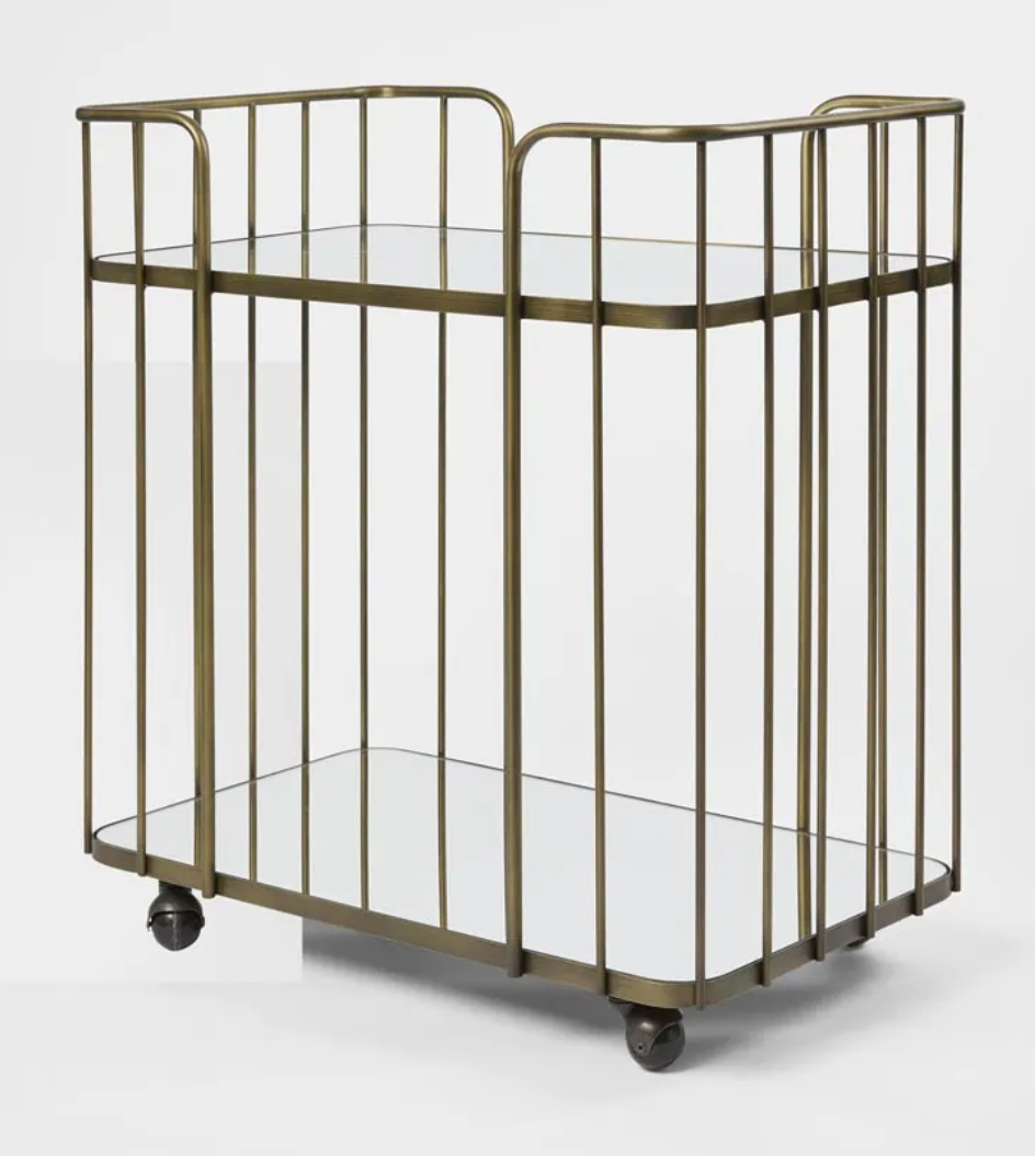 Two-Tiered Mirrored Bar Cart with Bronze Finish
