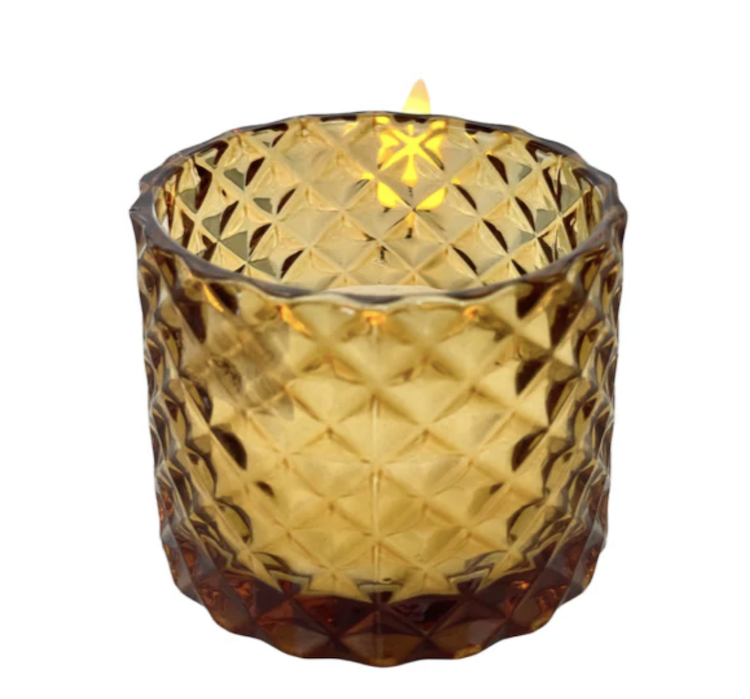 Glass Tealight Candle Holder Amber/ Honey Colour Diamond Shape