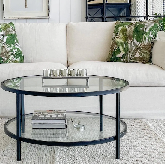 Black Iron & Clear Glass Round Coffee Table