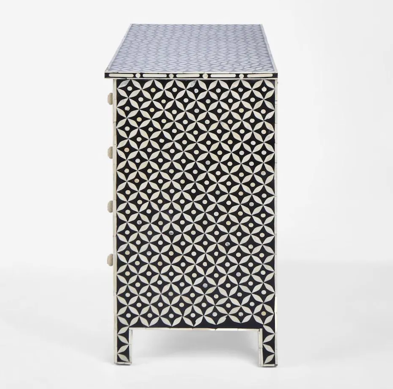 Stella Black & White Bone Inlay Chest of Drawers