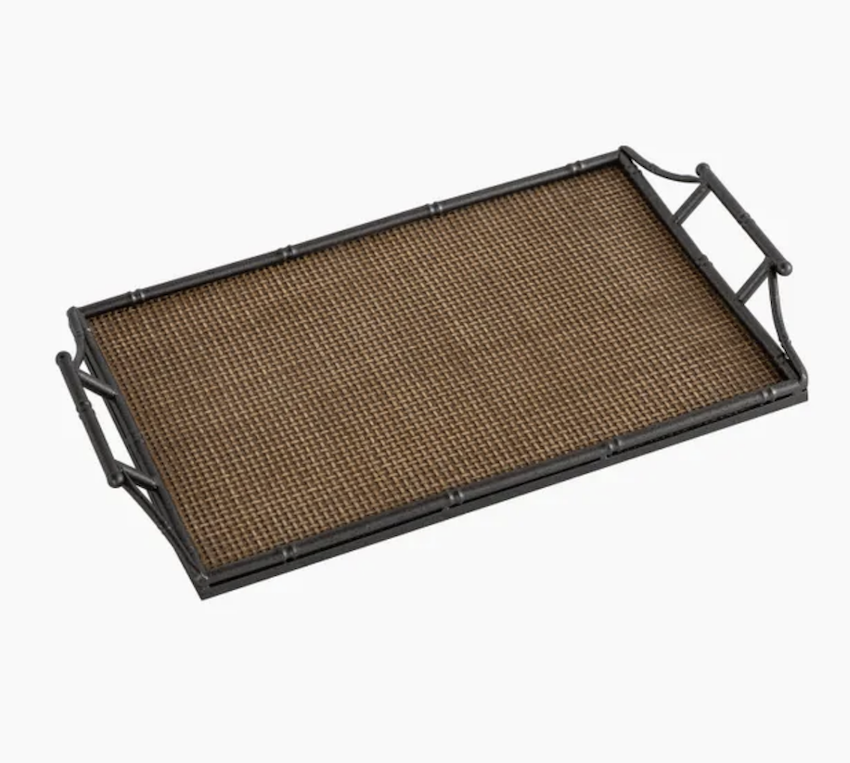 Rattan & Faux Bamboo Handle Tray Large
