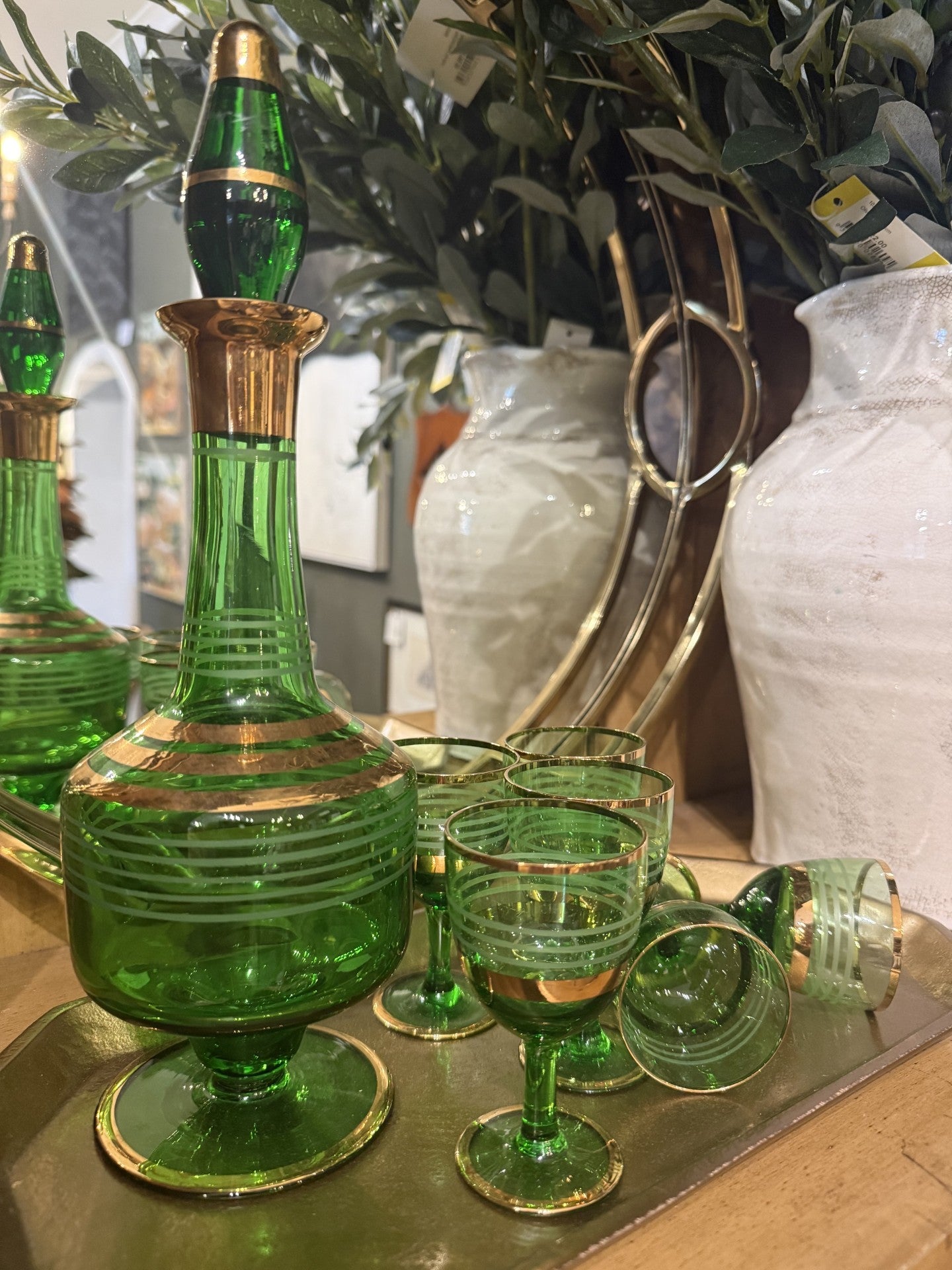 Vintage Green & Gold Liquer Set Circa 1960's