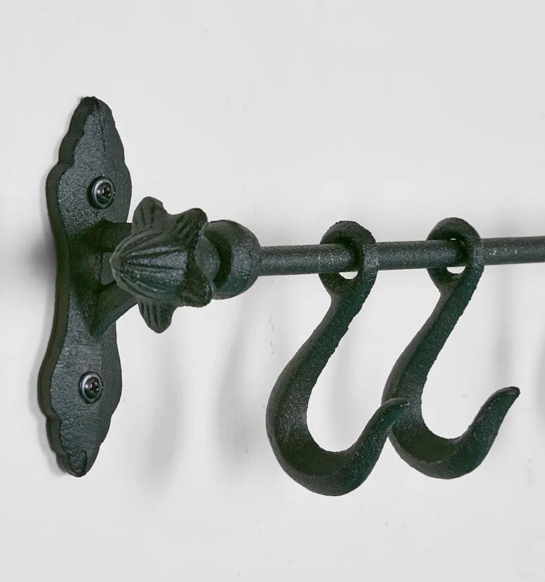 Cast Iron Wall Rack with Hooks - Black - 52cm