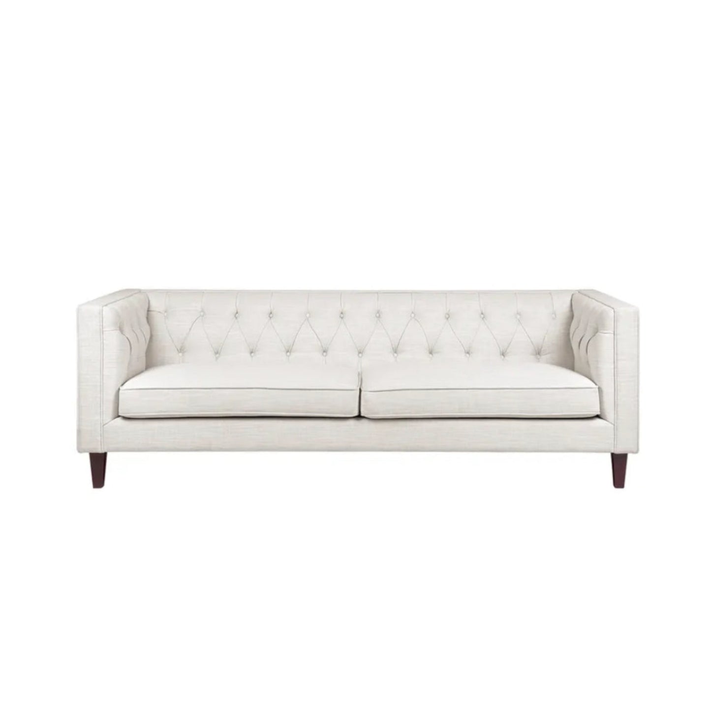 Contemporary 3 Seater Tufted Sofa in Natural Linen