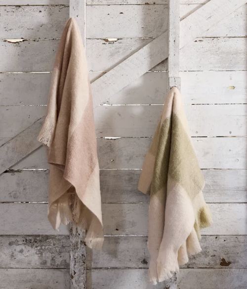 Florentine Dusky Pink Wool Blend Checkered Throw