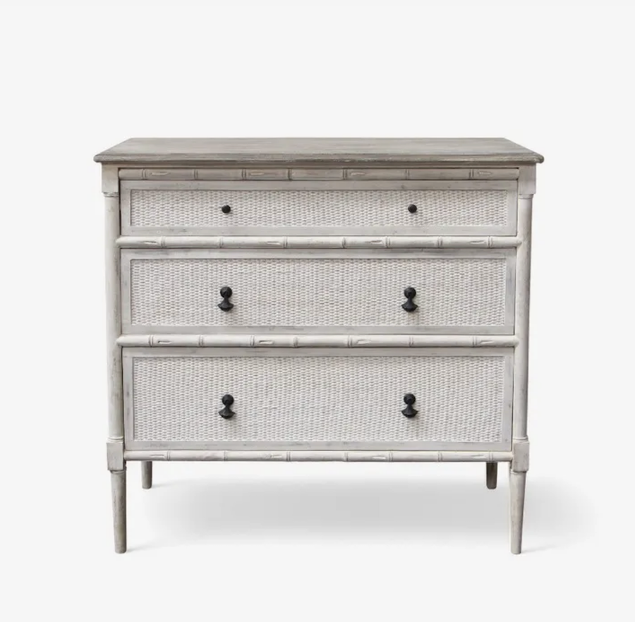 French Provincial Set of Drawers White Rattan & Bamboo