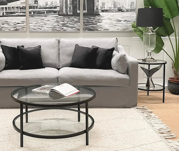 Black Iron & Clear Glass Round Coffee Table