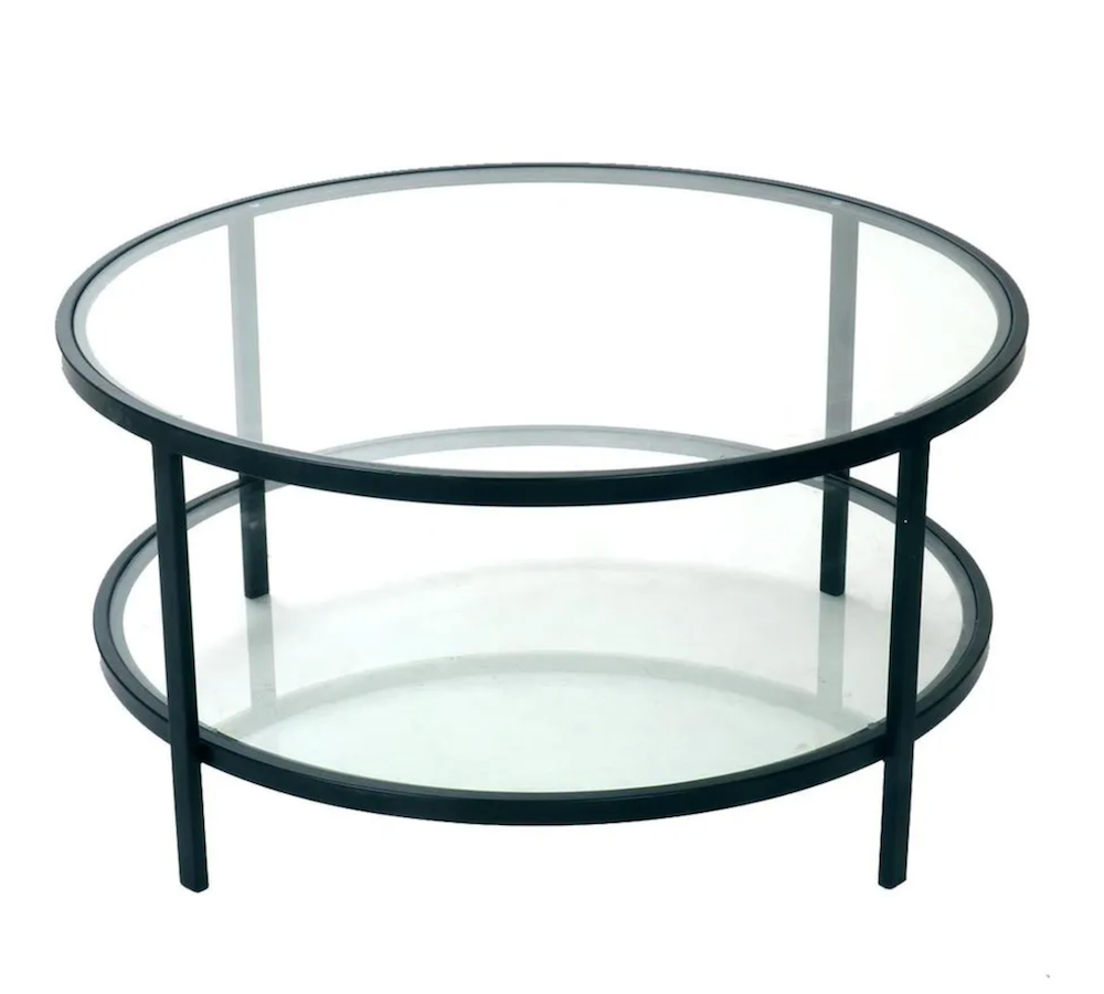Black Iron & Clear Glass Round Coffee Table
