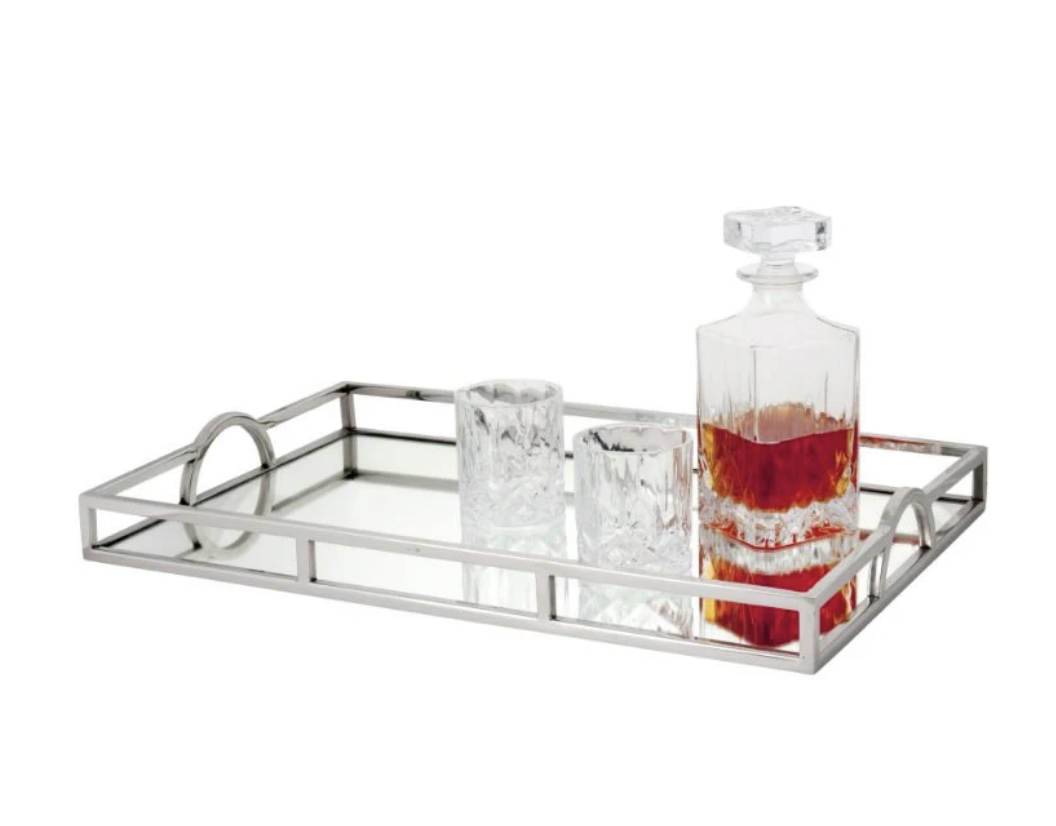 Large Rectangle Arch Handle Tray Silver & Mirror Finish 56cm