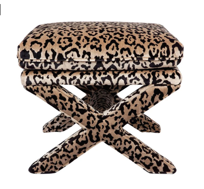 Leopard Velvet Stool