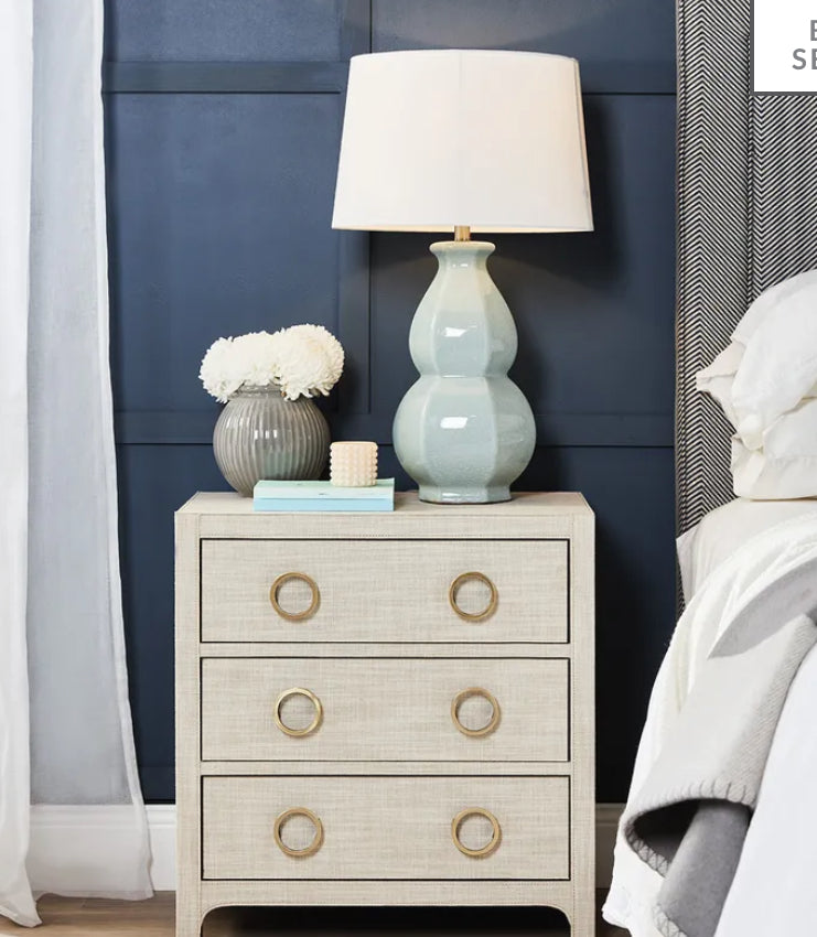 Upholstered Off - White Linen Bedside Table