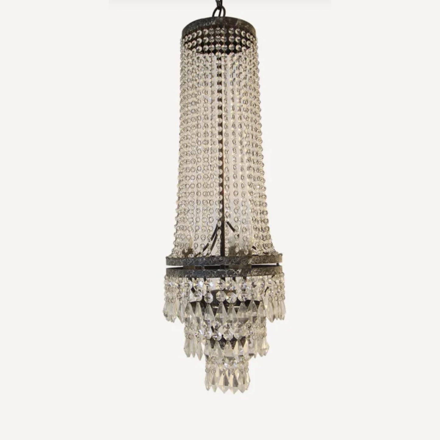 Long Beaded Crystal Cut Glass Chandelier