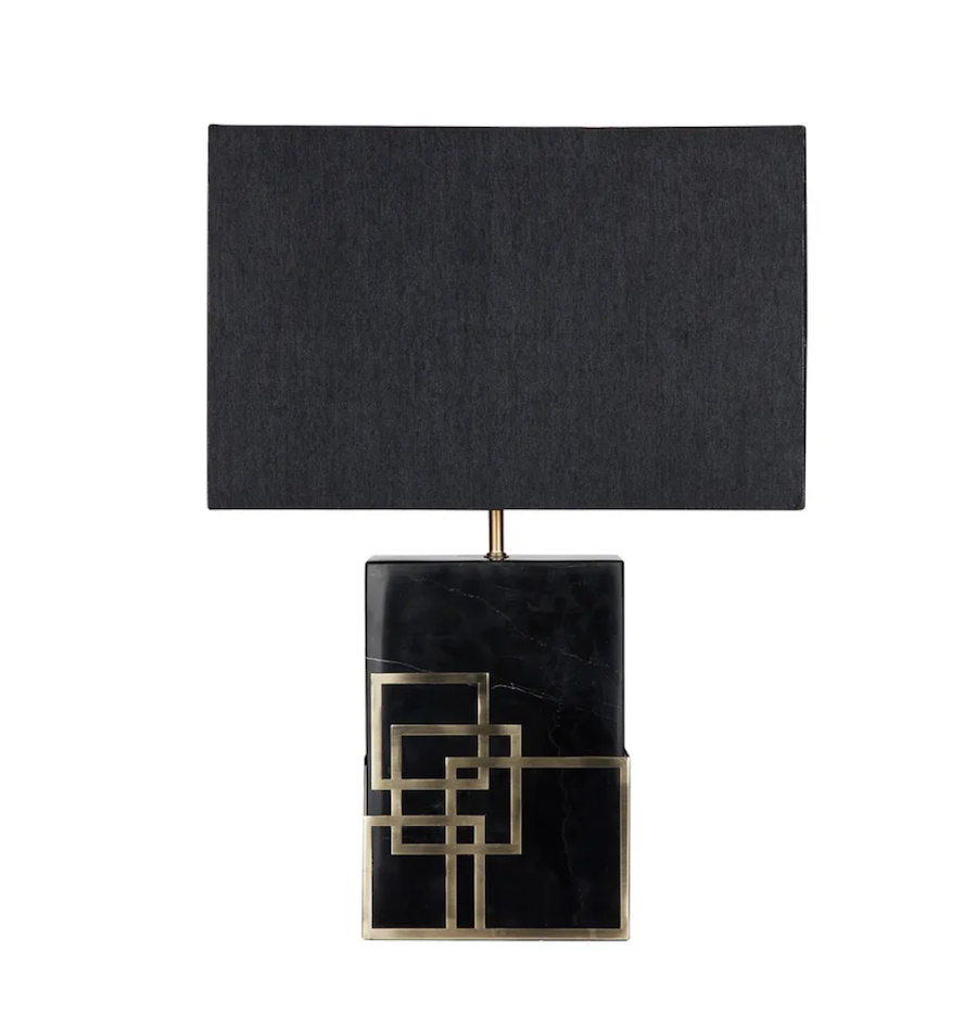 Marble Table Lamp - Black with Black Linen Shade