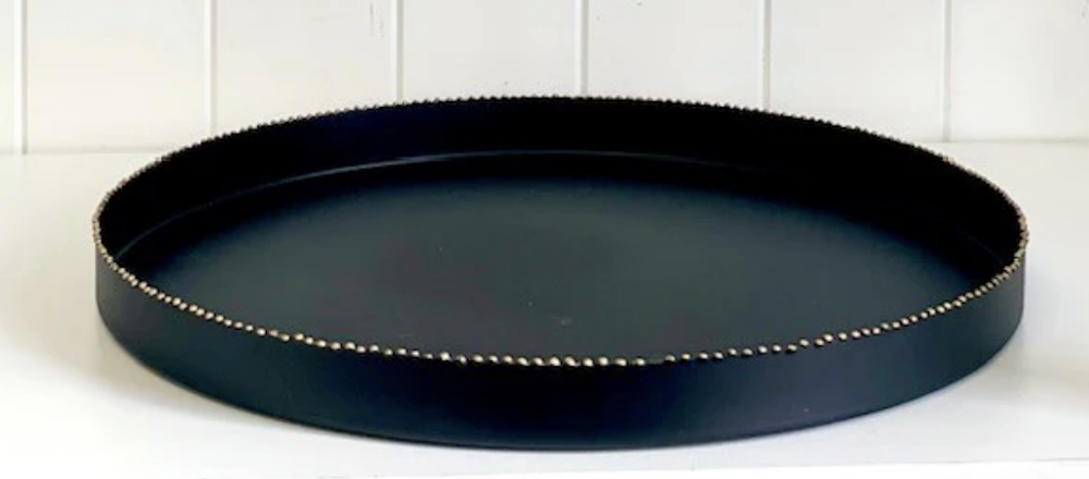 Matt Black Round Tray Gold Rim 41 x 3cm
