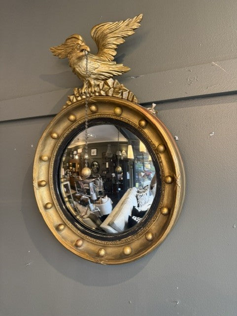 Late Victorian Antique Giltwood Convex Mirror