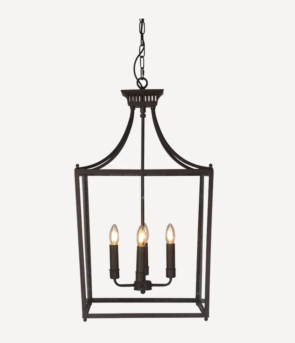 Nuit Glass & Black Iron Lantern Chandelier