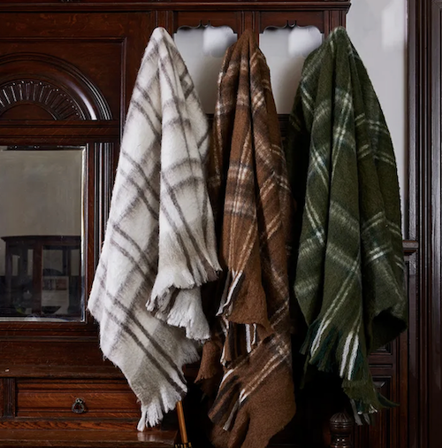 Plaid Brown Wool Blend Throw - Tartan