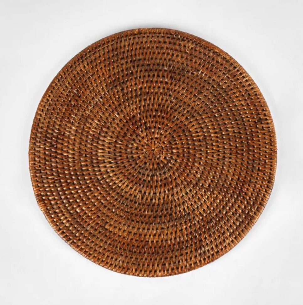 Rattan Round Placemat - Antique Brown - 33cm