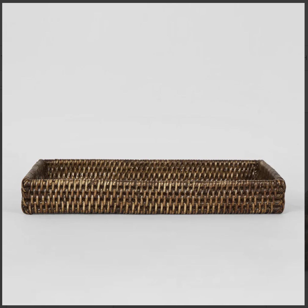 Rattan Rectangular Tray Tidy  - Antique Brown - 30cm