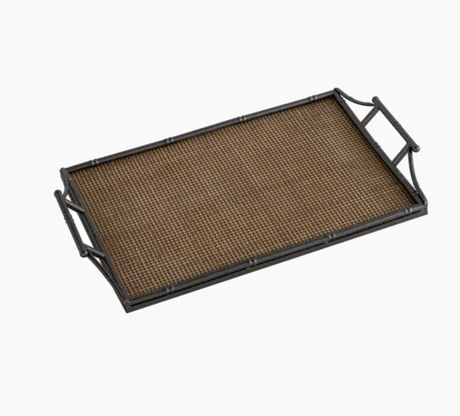 Rattan & Faux Bamboo Handle Tray Small