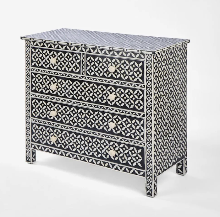 Stella Black & White Bone Inlay Chest of Drawers
