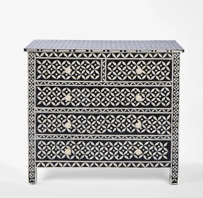 Stella Black & White Bone Inlay Chest of Drawers