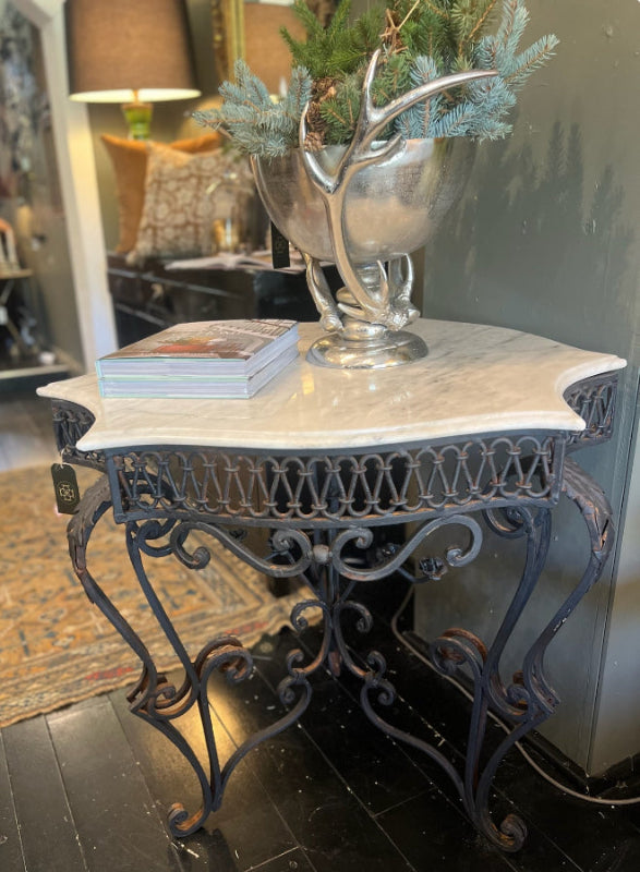 Vintage Wrought Iron & Marble Top Centre Table