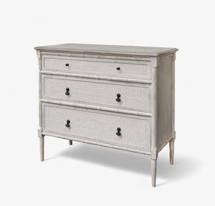 French Provincial Set of Drawers White Rattan & Bamboo