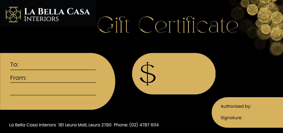 Christmas Gift Certificate La Bella Casa Leura Blue Mountains Homewares Custom Made Furniture