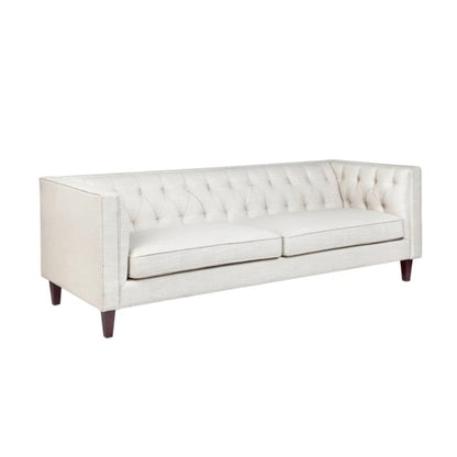 Contemporary 3 Seater Tufted Sofa in Natural Linen