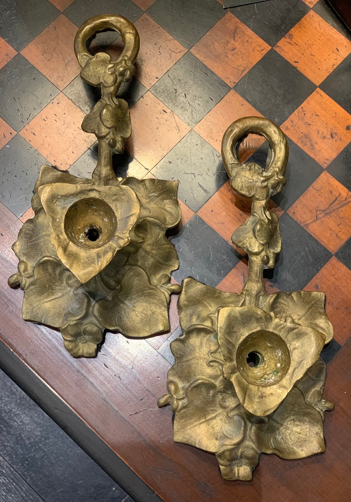 Vintage Pair of Solid Brass Candle Holders